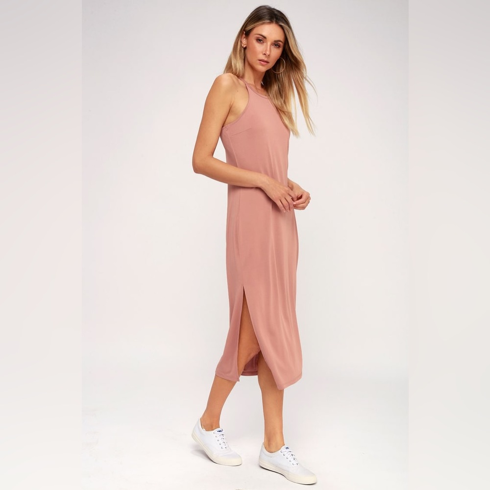 Olive + Oak Lira Dusty Rose Midi Dress | size: medium